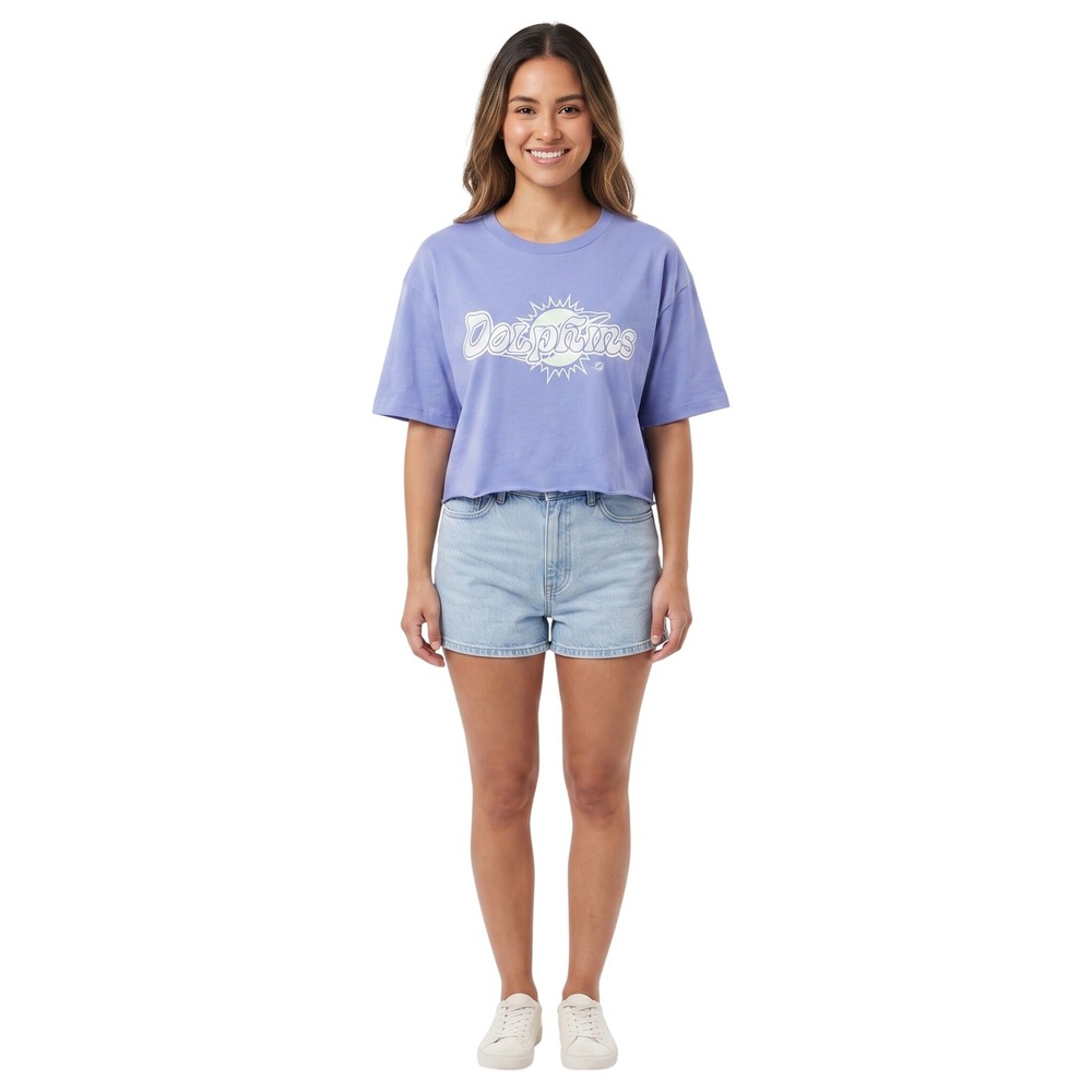 New Era Miami Dolphins UV Color‎ Change Glow T-Shirt Womens L Purple Crop 4312